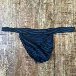 Charlies Black and Gray Striped Muscle Thong